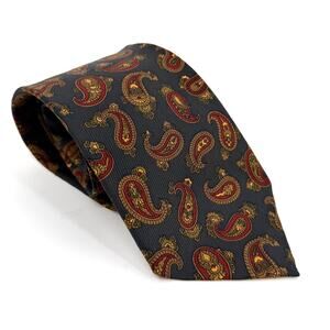 Vintage 90s Paul Stuart Sage Red 100% Silk Paisley Traditional Necktie